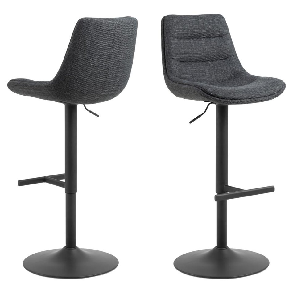 Bar chair Aisa, set of 2 pcs, dark grey, H95x47x52.5cm, seat height 65-86cm