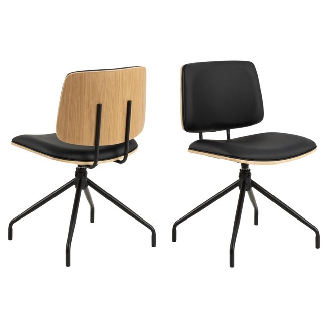 Dining chair Aven, set of 2 pcs, black/natural color, H81x48.5x53cm, seat height 49.5cm