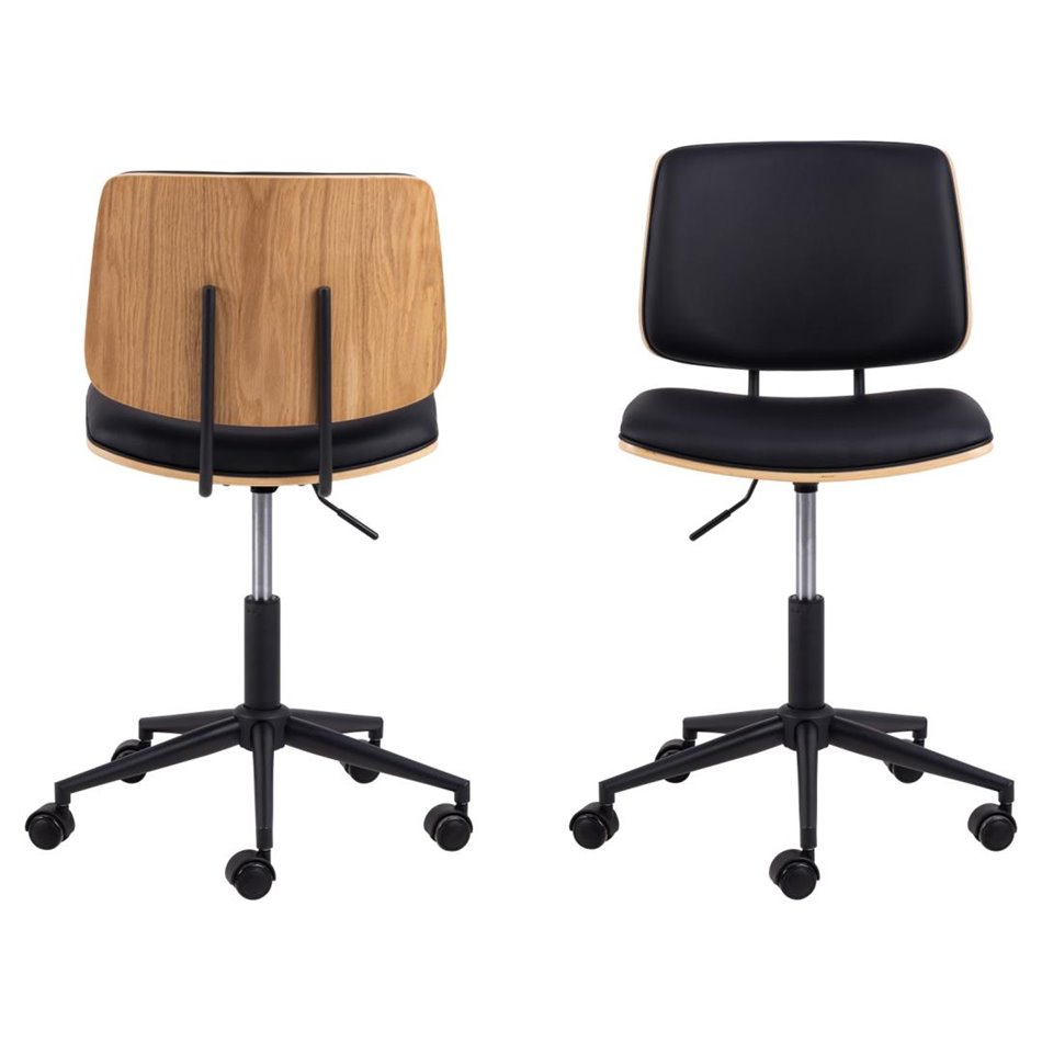 Office chair Aven, black/natural color, H91x48.5x54cm, seat height 46-58cm