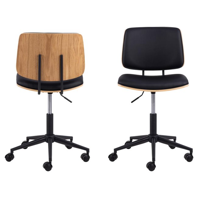 Office chair Aven, black/natural color, H91x48.5x54cm, seat height 46-58cm