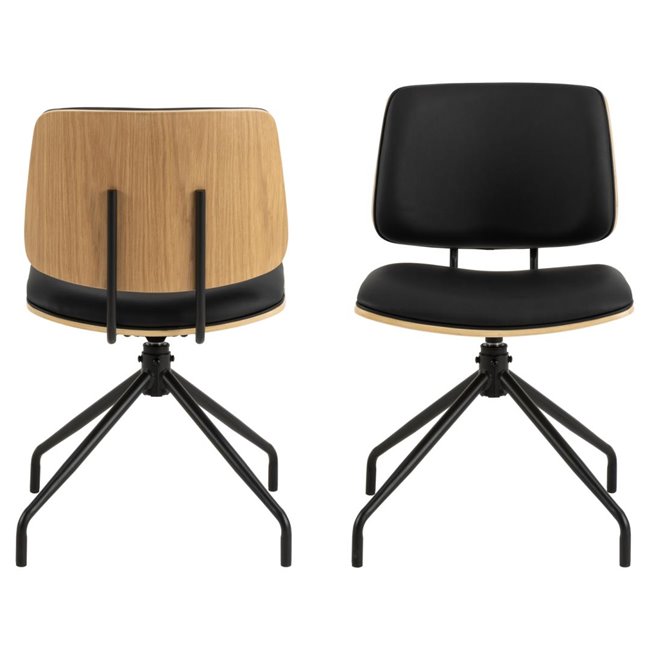 Dining chair Aven, set of 2 pcs, black/natural color, H81x48.5x53cm, seat height 49.5cm