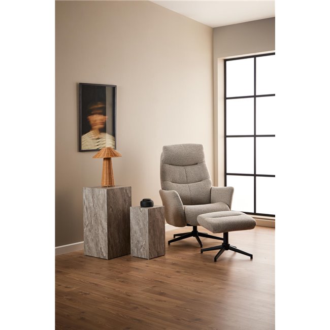 Armchair Alondo with footstool, beige, H112x75x83cm, seat height 47cm