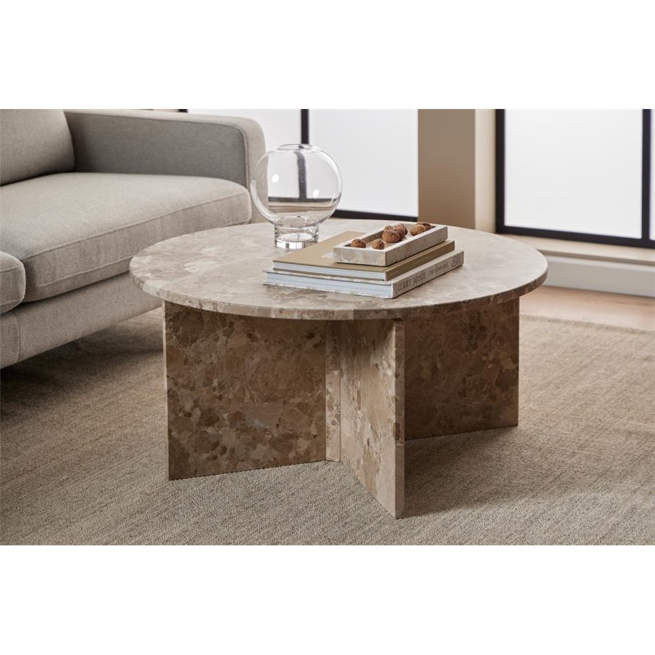 Coffee table Avega, beige marble, H42xD90cm 