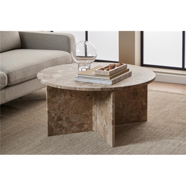 Coffee table Avega, beige marble, H42xD90cm 