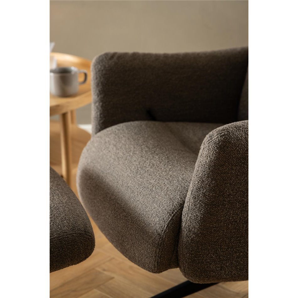 Armchair Alondo with footstool, brown, H112x75x83cm, seat height 47cm