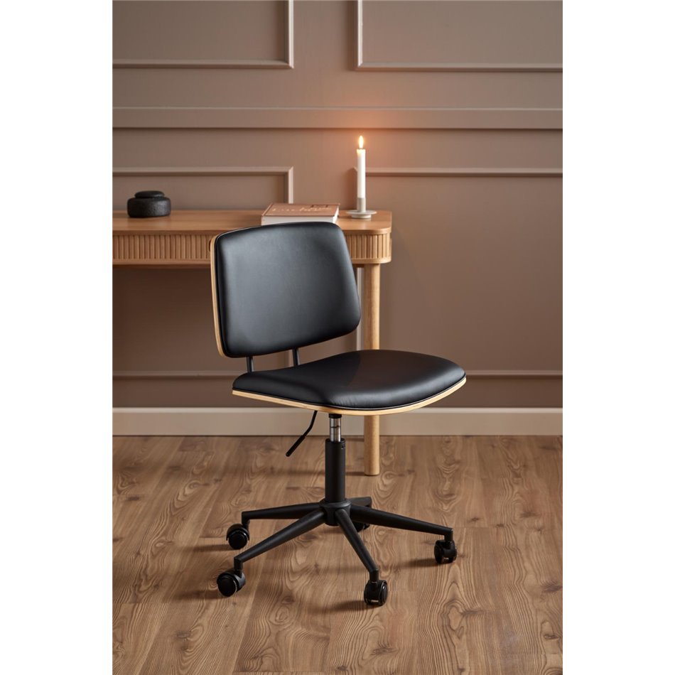 Office chair Aven, black/natural color, H91x48.5x54cm, seat height 46-58cm