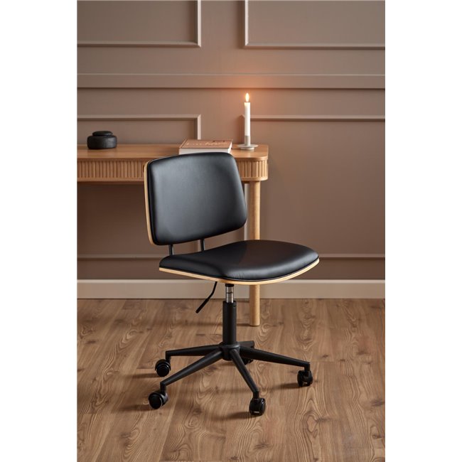 Office chair Aven, black/natural color, H91x48.5x54cm, seat height 46-58cm