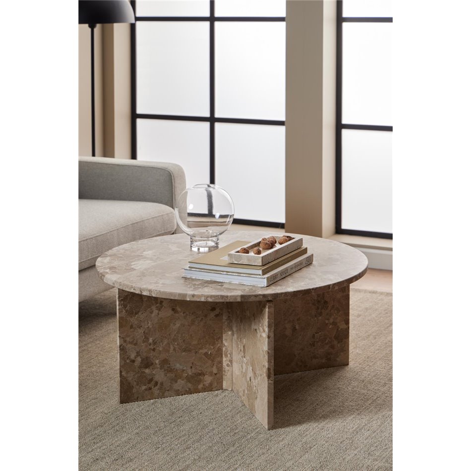 Coffee table Avega, beige marble, H42xD90cm 