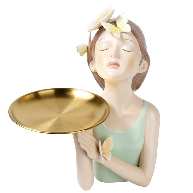 Deco figurine Butterfly girl with tray, H27.5x20x13.7cm