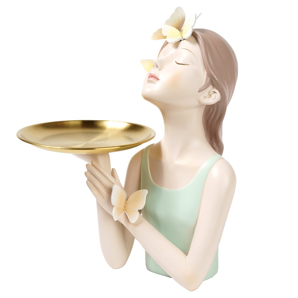 Deco figurine Butterfly girl with tray, H27.5x20x13.7cm