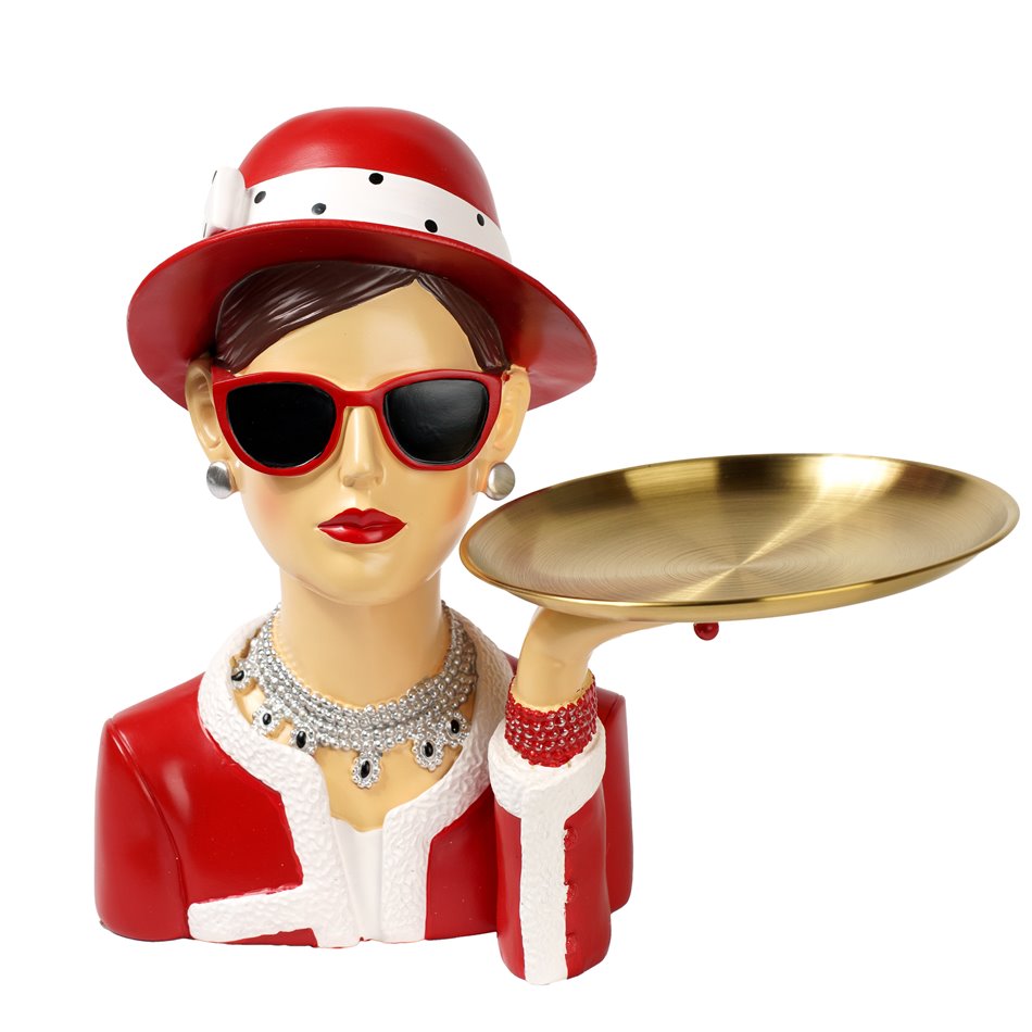 Deco figurine Lady with tray, H26.8x17.6x13.7cm