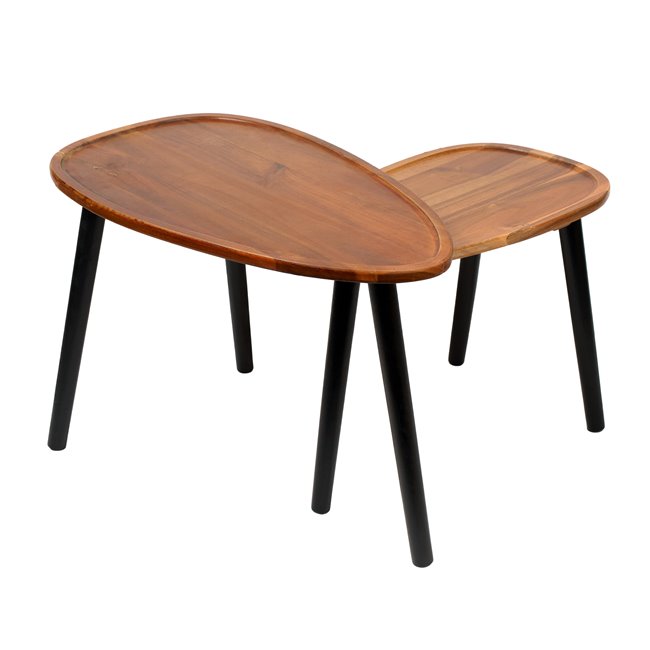 Side table set 2 Gigogne, acacia/pine wood, H40x60x39cm, H31x50x34.5cm