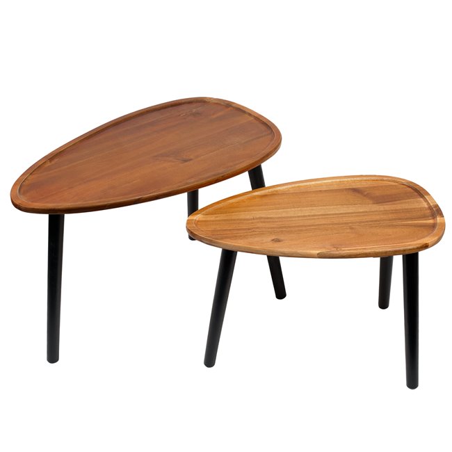 Side table set 2 Gigogne, acacia/pine wood, H40x60x39cm, H31x50x34.5cm