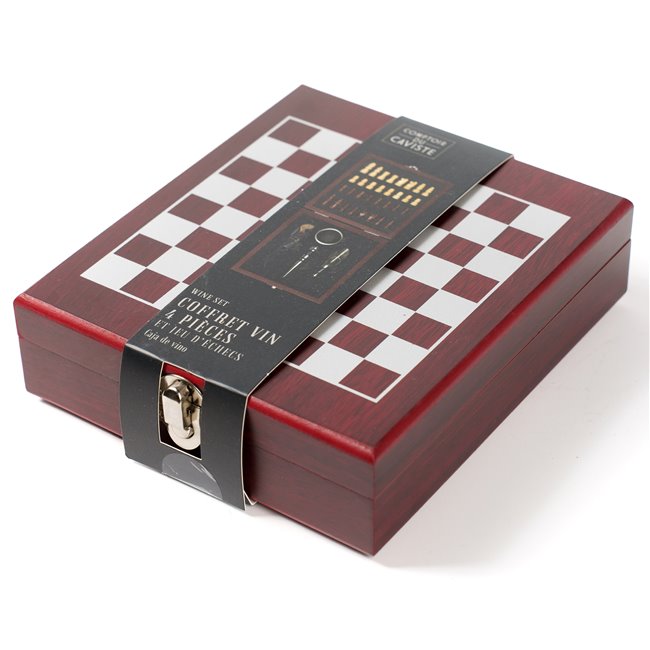 Wine set of 4, with chess board and pieces, H4.5x16.7x14.7cm
