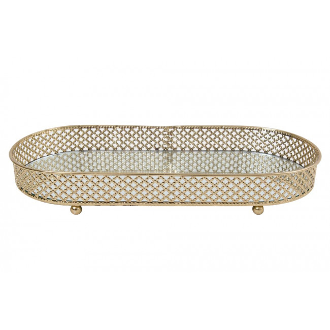 Tray with mirror S, metal, gold colour, 28x13.5x4cm