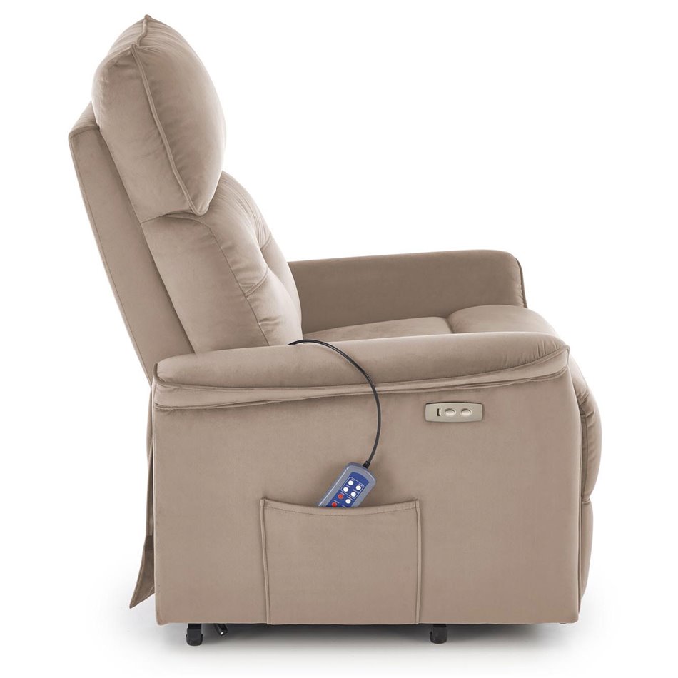 Electric recliner with massage function Hemiro, beige, H108-90x80x90-160cm, seat height 51-52cm