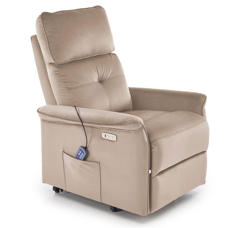 Electric recliner with massage function Hemiro, beige, H108-90x80x90-160cm, seat height 51-52cm