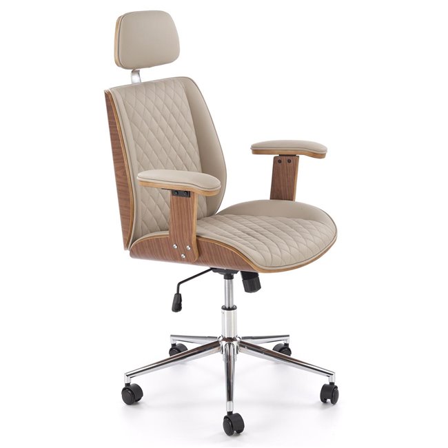 Office chair Himber, walnut/beige color, eco leather, H114-122x72x68cm, seat height 46-54cm