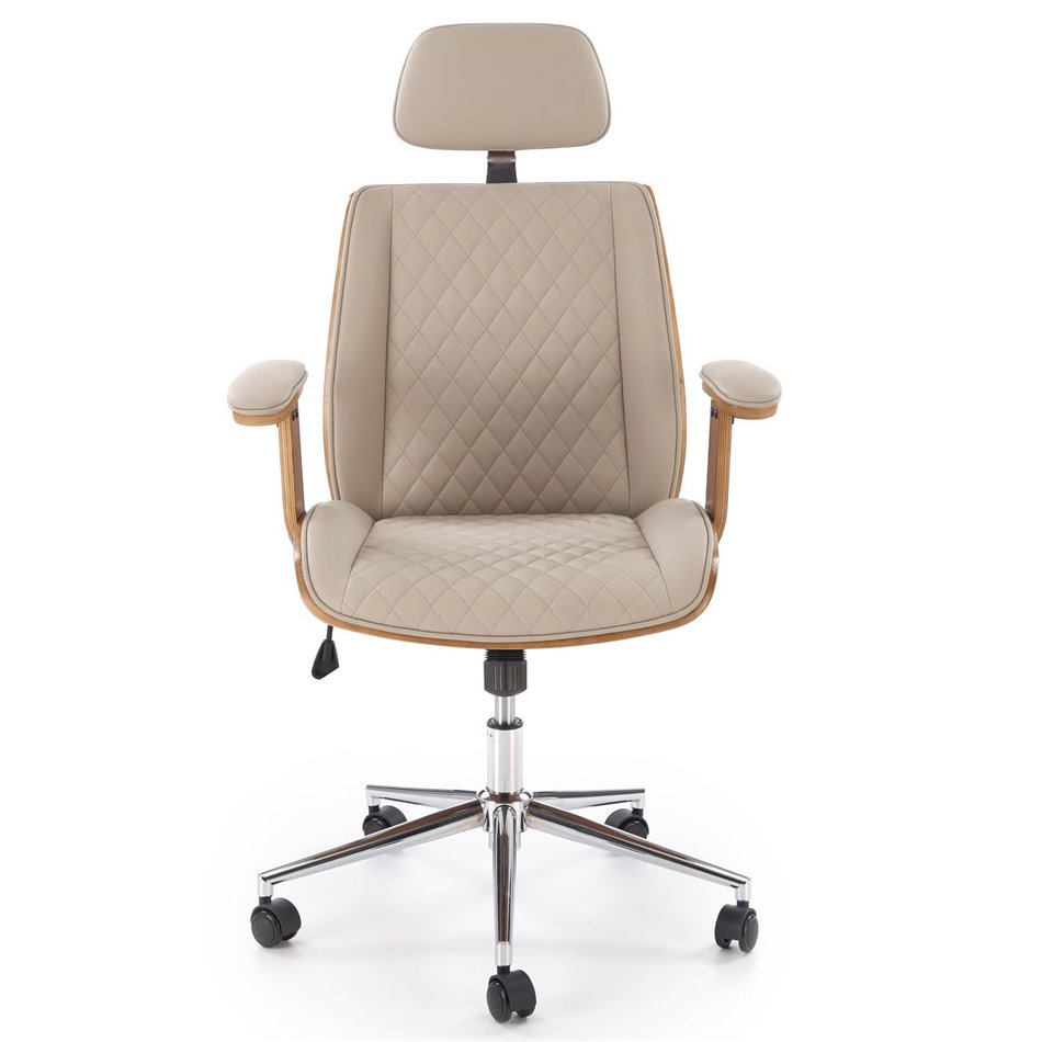 Office chair Himber, walnut/beige color, eco leather, H114-122x72x68cm, seat height 46-54cm