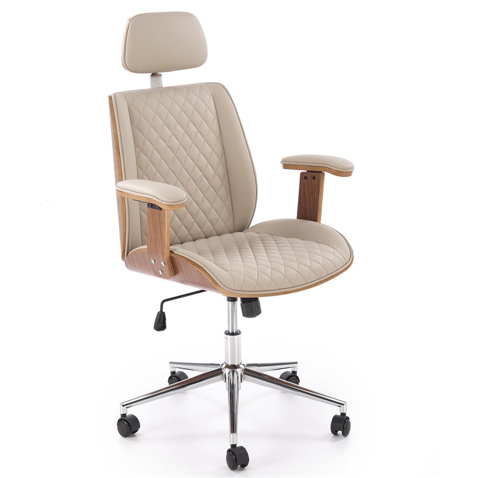Office chair Himber, walnut/beige color, eco leather, H114-122x72x68cm, seat height 46-54cm