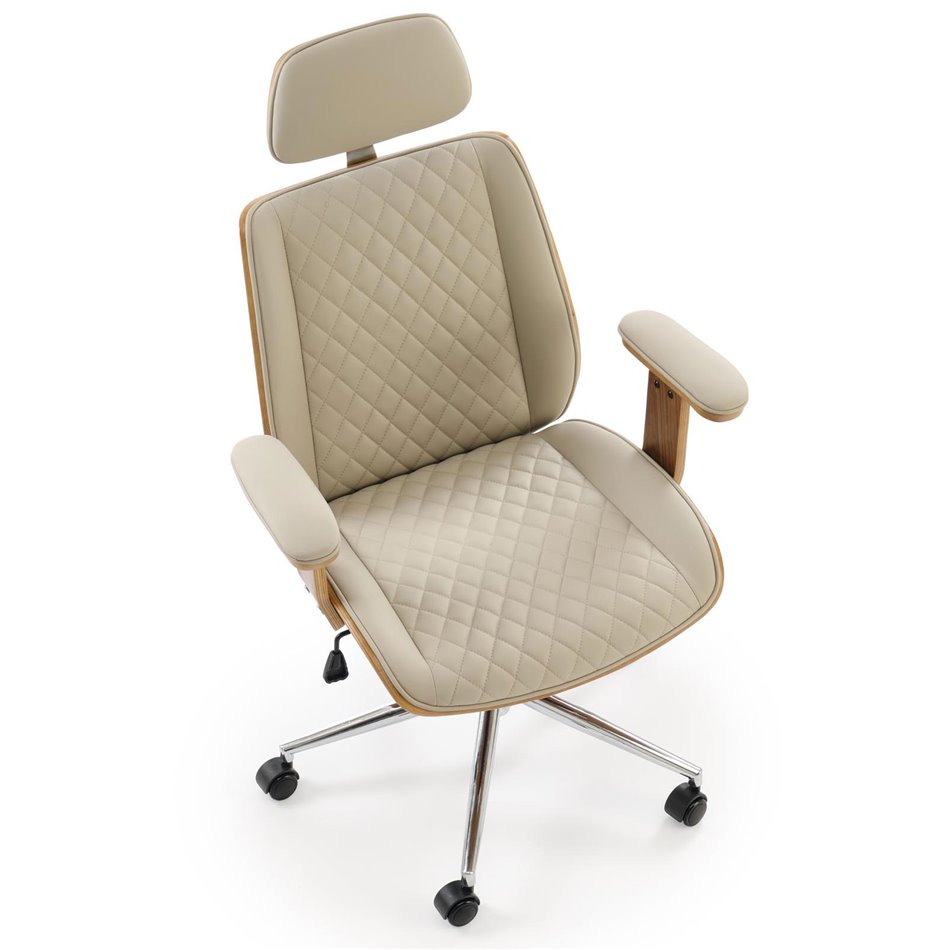 Office chair Himber, walnut/beige color, eco leather, H114-122x72x68cm, seat height 46-54cm