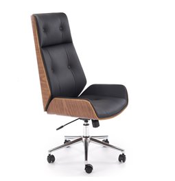 Office chair Hebstero, walnut/black color, eco leather, H114-122x65x60cm, seat height 46-54cm