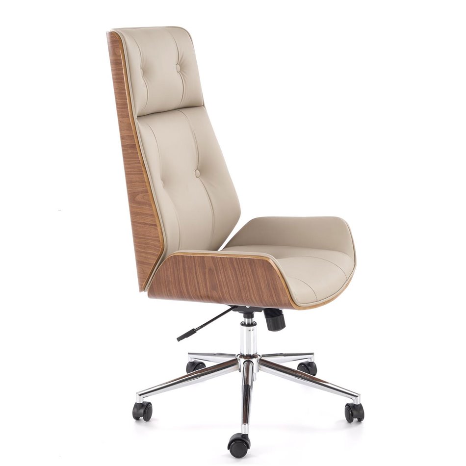 Office chair Hebstero, walnut/beige color, eco leather, H114-122x65x60cm, seat height 46-54cm