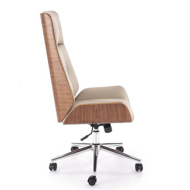 Office chair Hebstero, walnut/beige color, eco leather, H114-122x65x60cm, seat height 46-54cm