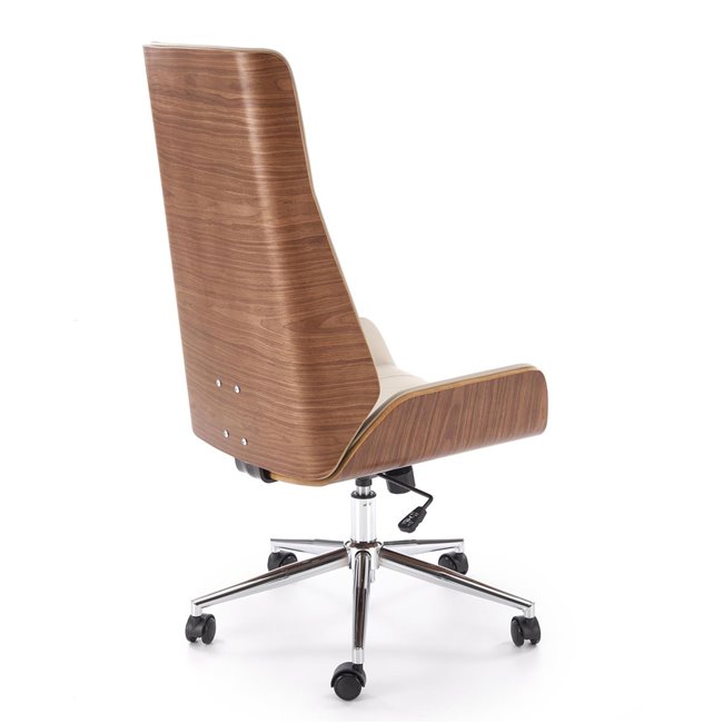 Office chair Hebstero, walnut/beige color, eco leather, H114-122x65x60cm, seat height 46-54cm