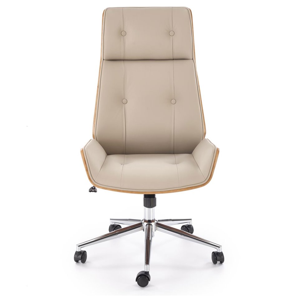 Office chair Hebstero, walnut/beige color, eco leather, H114-122x65x60cm, seat height 46-54cm
