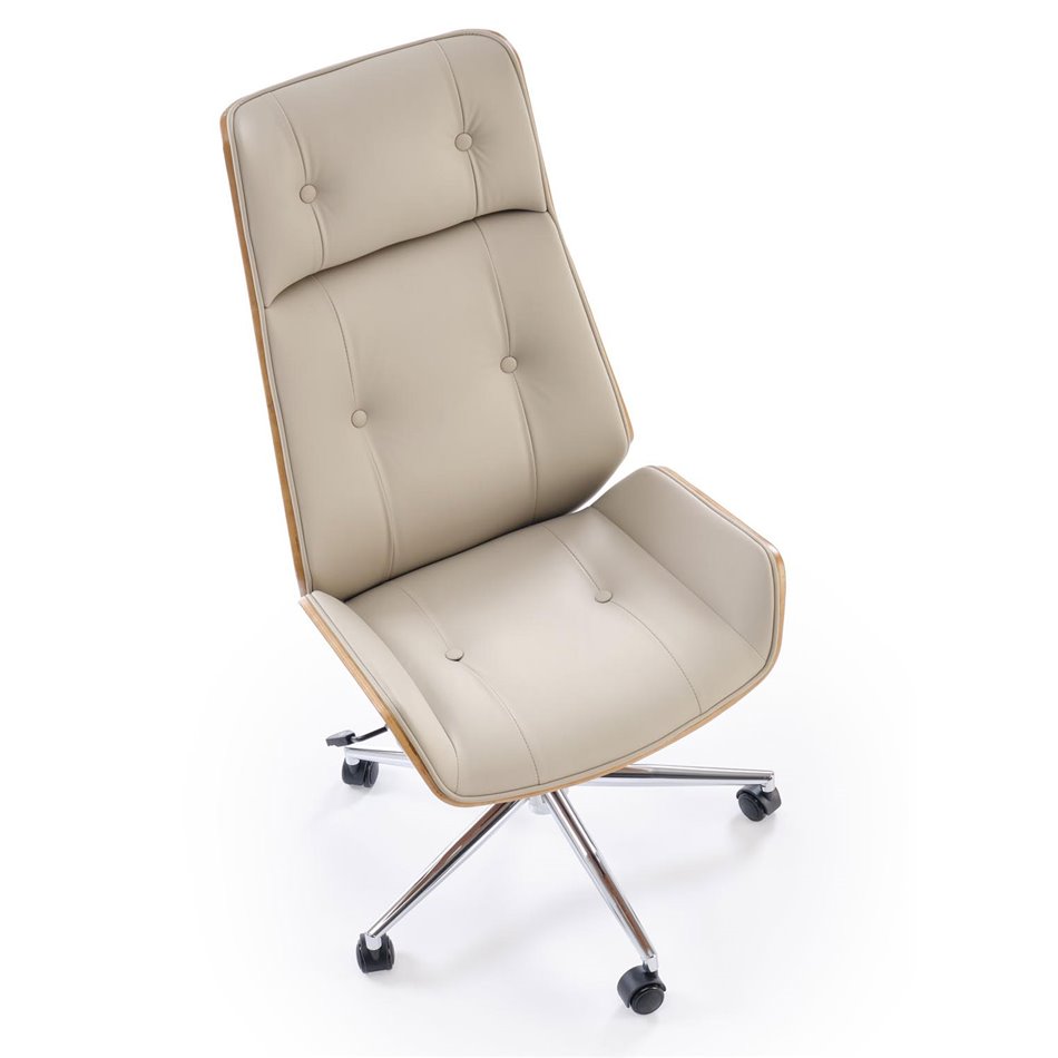 Office chair Hebstero, walnut/beige color, eco leather, H114-122x65x60cm, seat height 46-54cm