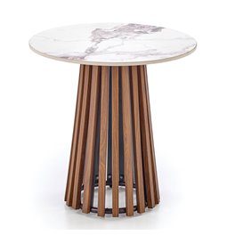 Coffee table Harina, beige marble/walnut color, sintered stone/MDF, D50cm, H51cm 