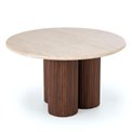 Coffee table Horotea M, travertine/walnut color, MDF, D80cm, H46cm 