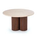 Coffee table Horotea M, travertine/walnut color, MDF, D80cm, H46cm 