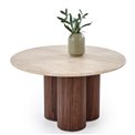 Coffee table Horotea M, travertine/walnut color, MDF, D80cm, H46cm 