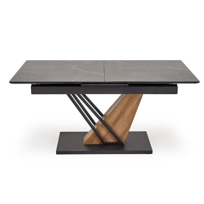 Extendable dining table Holant, black/oak pattern/gold colors,, 140-180x90cm H76cm 