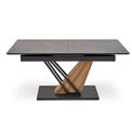 Extendable dining table Holant, black/oak pattern/gold colors,, 140-180x90cm H76cm 