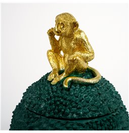 Deco figurine box with lid Monkey, green/gold color, H29.5cm, D20cm
