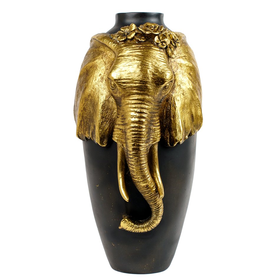 Декоративная ваза Elephant, черный/золотой цвет, H38x22x20cm