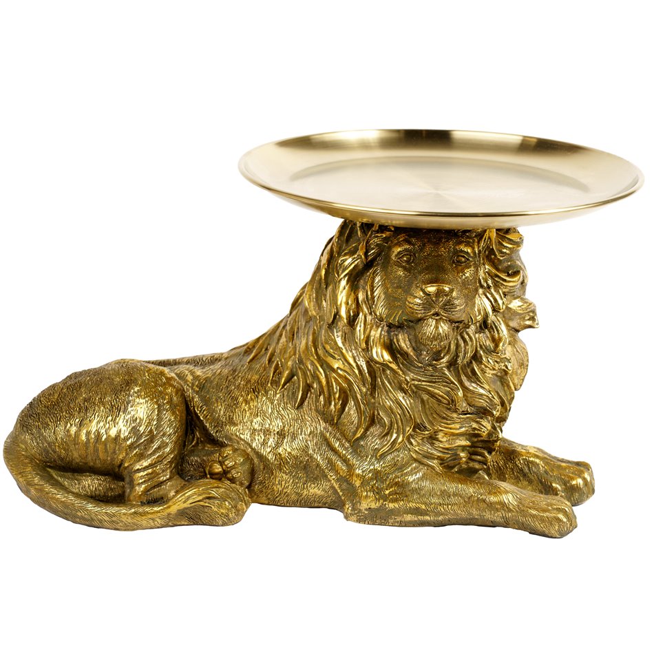 Decorative figure Lion with tray, gold color, H26x41.5x22cm