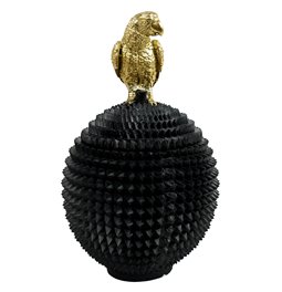 Deco figurine box with lid Bird, black/gold color, H28.2cm, D17cm