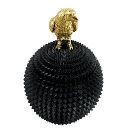 Deco figurine box with lid Bird, black/gold color, H28.2cm, D17cm