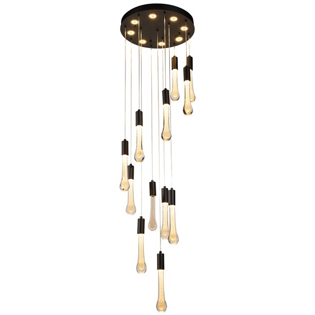 Pendant lamp Selva 12, transparent/black, H32-315cm, D40cm, LED 84W, 3000K-6000K, 6000lm
