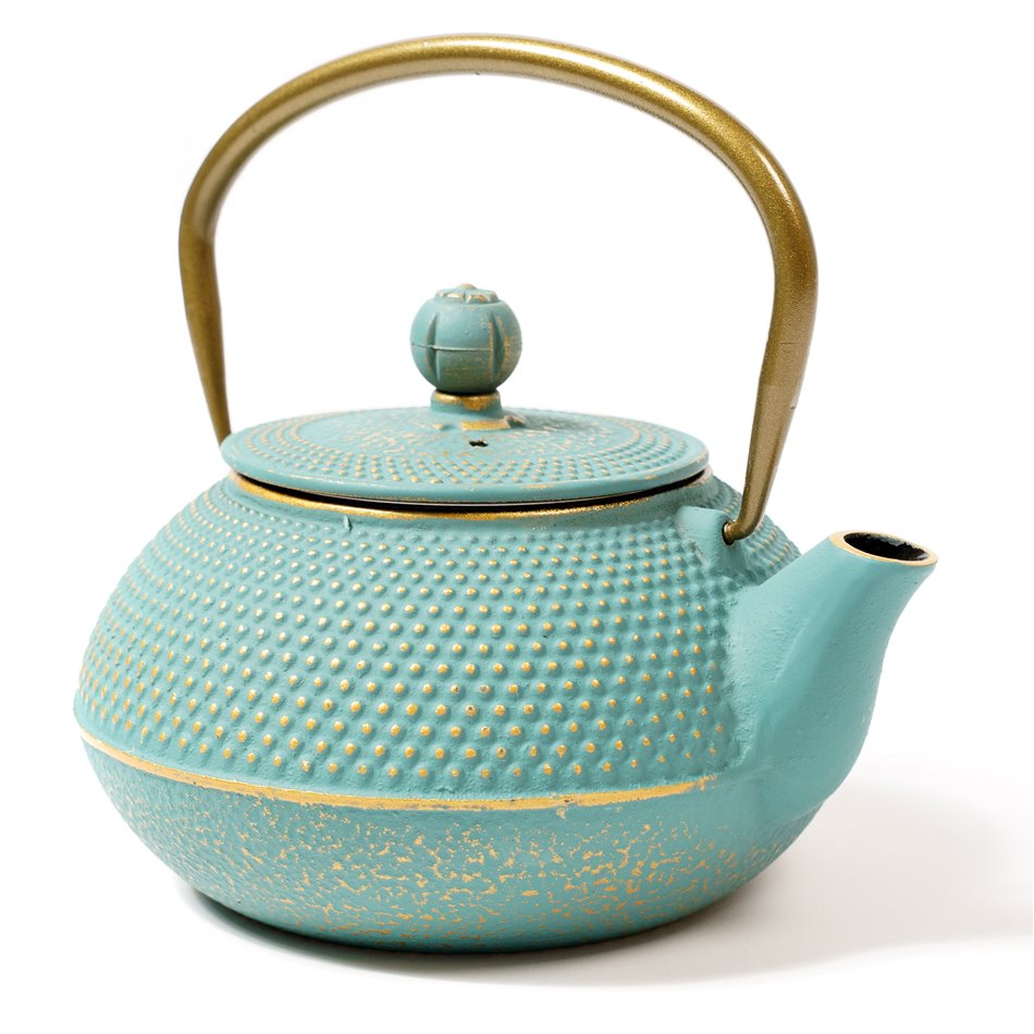 Teapot JADE, blue, cast iron/stainless steel, 800ml, H15.4x14x10cm