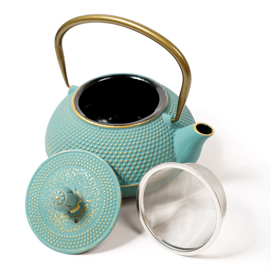 Teapot JADE, blue, cast iron/stainless steel, 800ml, H15.4x14x10cm