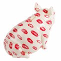Money bank Squating pig, white/red, H12.5x17x11cm
