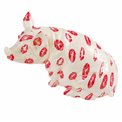 Money bank Squating pig, white/red, H12.5x17x11cm