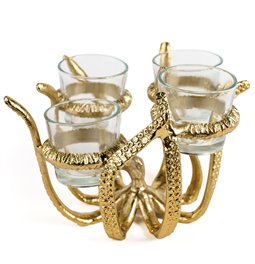 Candle holder Octopus, aluminum/glass, gold color, H13.5x17x17cm