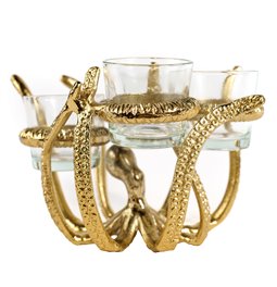 Candle holder Octopus, aluminum/glass, gold color, H13.5x17x17cm