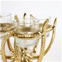 Candle holder Octopus, aluminum/glass, gold color, H13.5x17x17cm